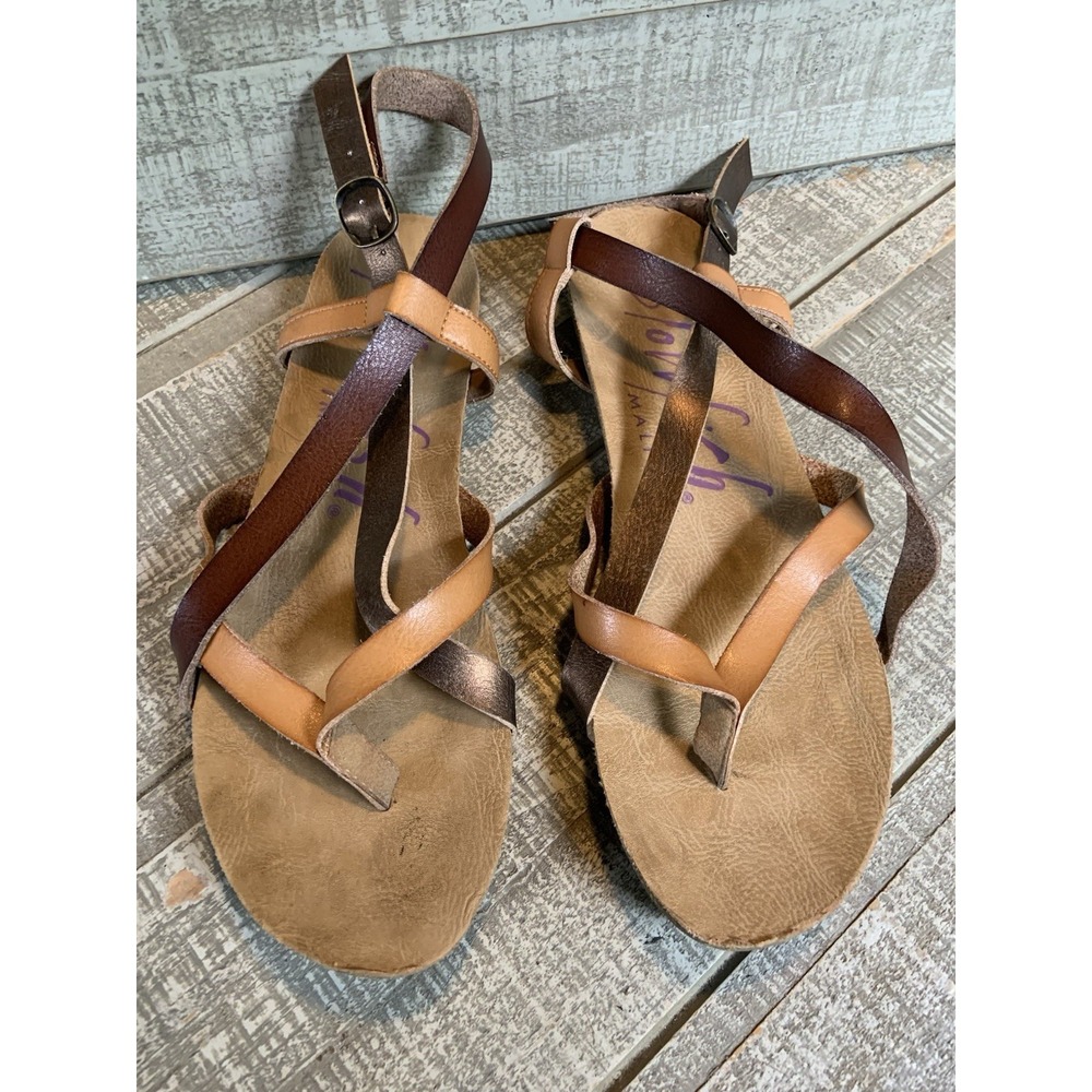 BLOWFISH MALIBU Strappy Flat TAUPE LEATHER SANDALS  Women's Size 8 Brown Buckle